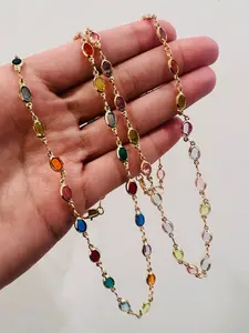 Gold Filled Oval Gemstone Necklace | Elegant Statement Chain with 18kt Shine