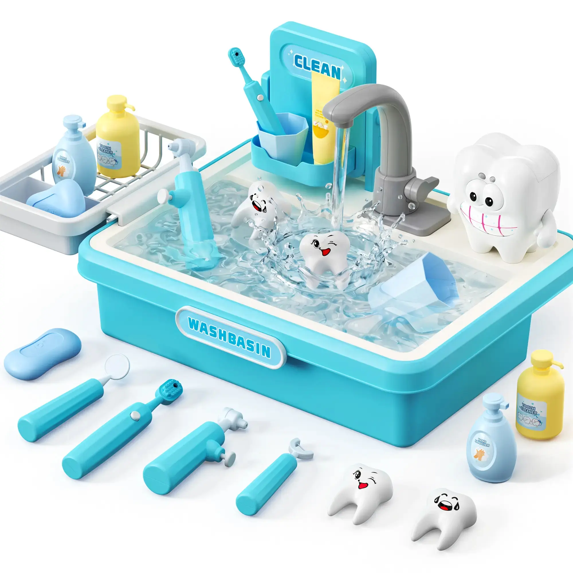 Boninii_us Montessori Tooth Cleaning Play House Set - Kids Pretend Play Toy for 4-6 Years Preschoolers, with Simulation Dentist Drill, Mirror Toolkit, Sink, Oral Hygiene Routine Learning Sensory Gift, Oralhygiene Routine