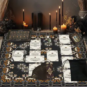 6PC Retro Celtic Cross Decorative Tarot Reading Set - 1 set of 78 Tarot Cards, 1 set of 12 Mineral Bottles, 1 set of 7 Chakra Stones, 1 polyester drawstring bag, 1 tablecloth, 1 pendant, a set of astrology tools for tarot scholars.