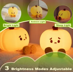 Cute Pumpkin Night Light Silicone LED Lamp Rechargeable Bedside Touch Lamp,Nursery Pumpkin nightlight for Kids,Halloween Decor Toy,Breastfeeding for Baby