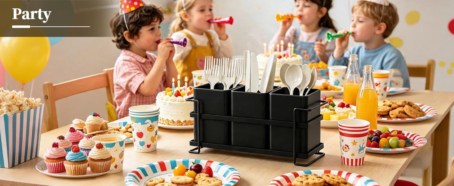 San Dream Kitchen Utensil Holder, Multi‑Compartment Black Metal Utensil Storage Caddy, Large Capacity Cooking Tool Organizer for Kitchen Countertop
