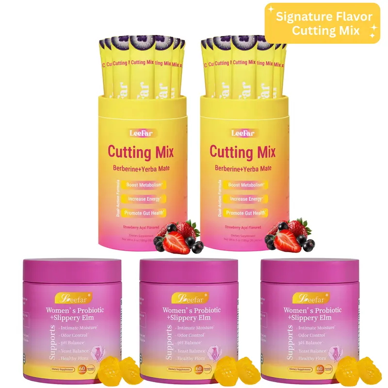 【LEEFAR Signature Bundle】Women's Probiotics+Slippery Elm 60 Pineapple Gummies & Cutting Drink Mix 30 Servings- Feminine pH Balance