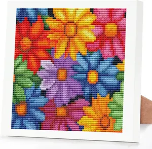 Flower Cross Stitch Kits for Adults Beginners,Stamped Cross Stitch Kits with Framed,Embroidery Kit for Beginners,Full 11CT Cross-Stitch Arts and Crafts for Adults 7x7inch