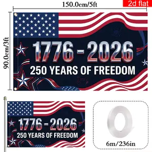 2D Flat • 1Count 250th Anniversary USA Banner • 3x5 Feet for Independence Day Parties, Schools, Parades • 250 Years of Hisry Commemorative Celestials & Stripes Decoration • Suitable for July 4th Patriotic Decorations • 2D Flat banners banners