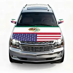 USA & Mexico Flag Car Hood and Mirror Cover Set for Cars Trucks SUVs, 4 x 5.25 FT Stretchable Polyester Spandex Hood Wrap, Patriotic Vehicle Exterior Decoration for Parades Festivals Road Trips