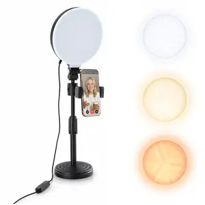 16cm Full Surface Shadowless Fill Light Set, Equipped with Plastic Round Desktop Stand & Adjustable Phone Clip, Portable Lighting for Live Streaming, Makeup Shooting & Short Video Creation