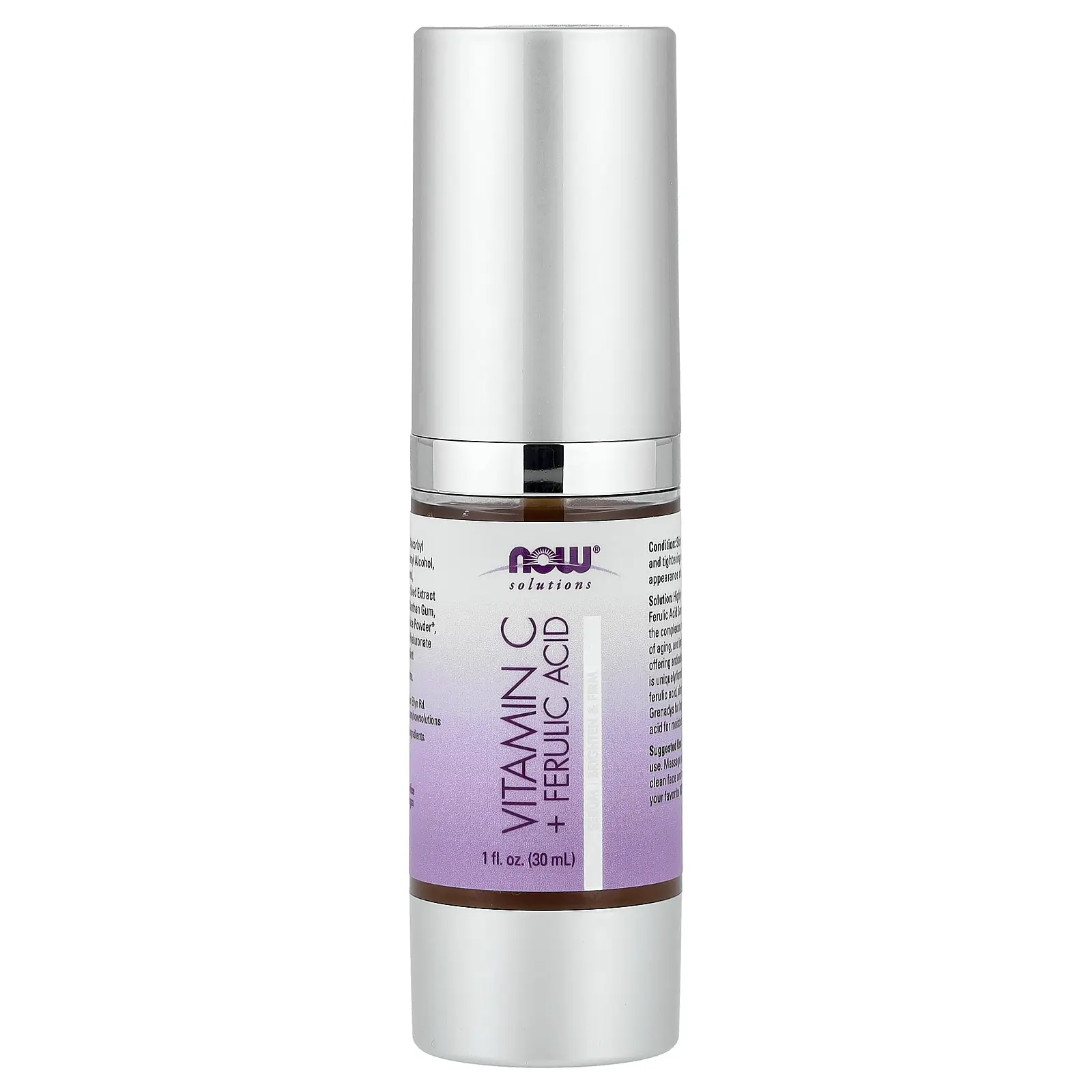 NOW Foods Solutions, Vitamin C + Ferulic Acid Serum, 1 fl oz (30 ml)