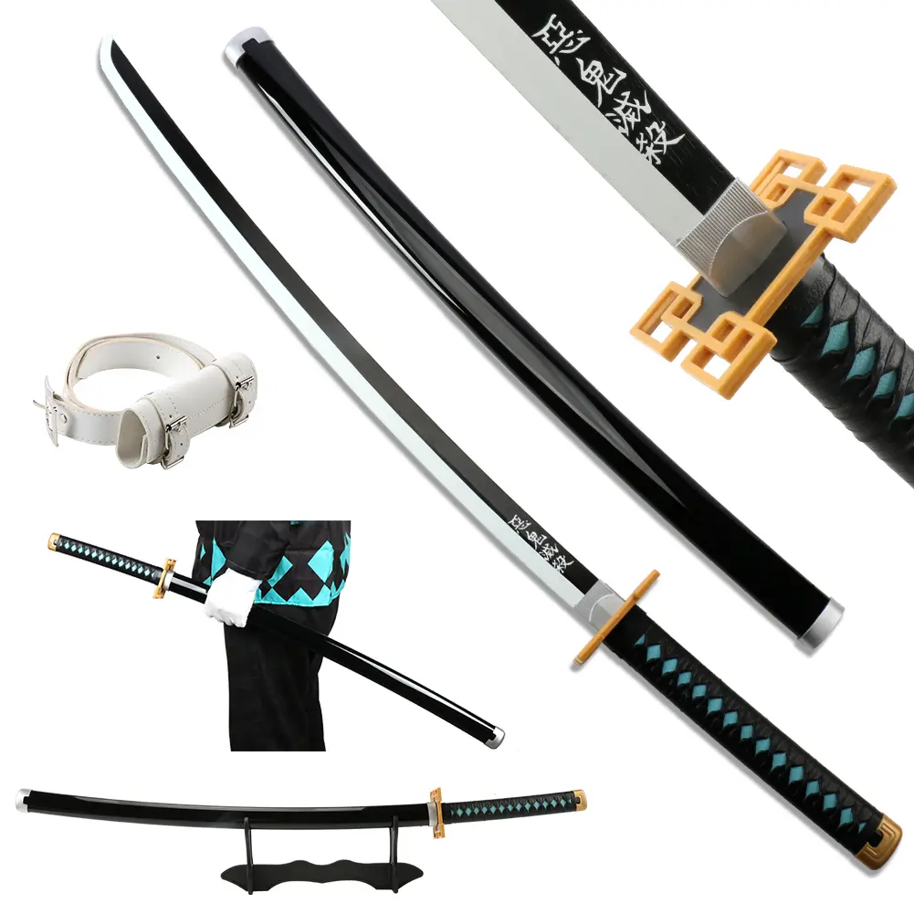 ELERVINO 41-in Plastic Cosplay Sword - Demon Slayer Tokitou Muichirou Anime Sword (1.1 lb) with Belt, Holder Stand, Christmas Collectibles for Cosplay, Halloween Props
