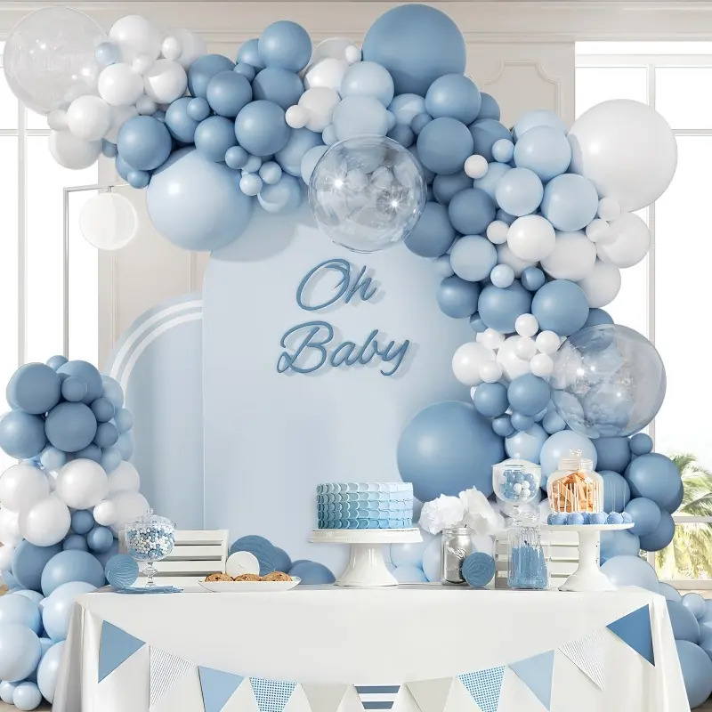 110pcs Baby Blue White Balloon Arch Kit Haze Blue Transparent Latex Balloons Garland Set for Gender Reveal Baby Shower Wedding Birthday Party Decorations