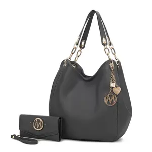 Ashley Vegan Leather Women's Hobo Shoulder Bag, Tote Bag with Wallet- 2 pieces