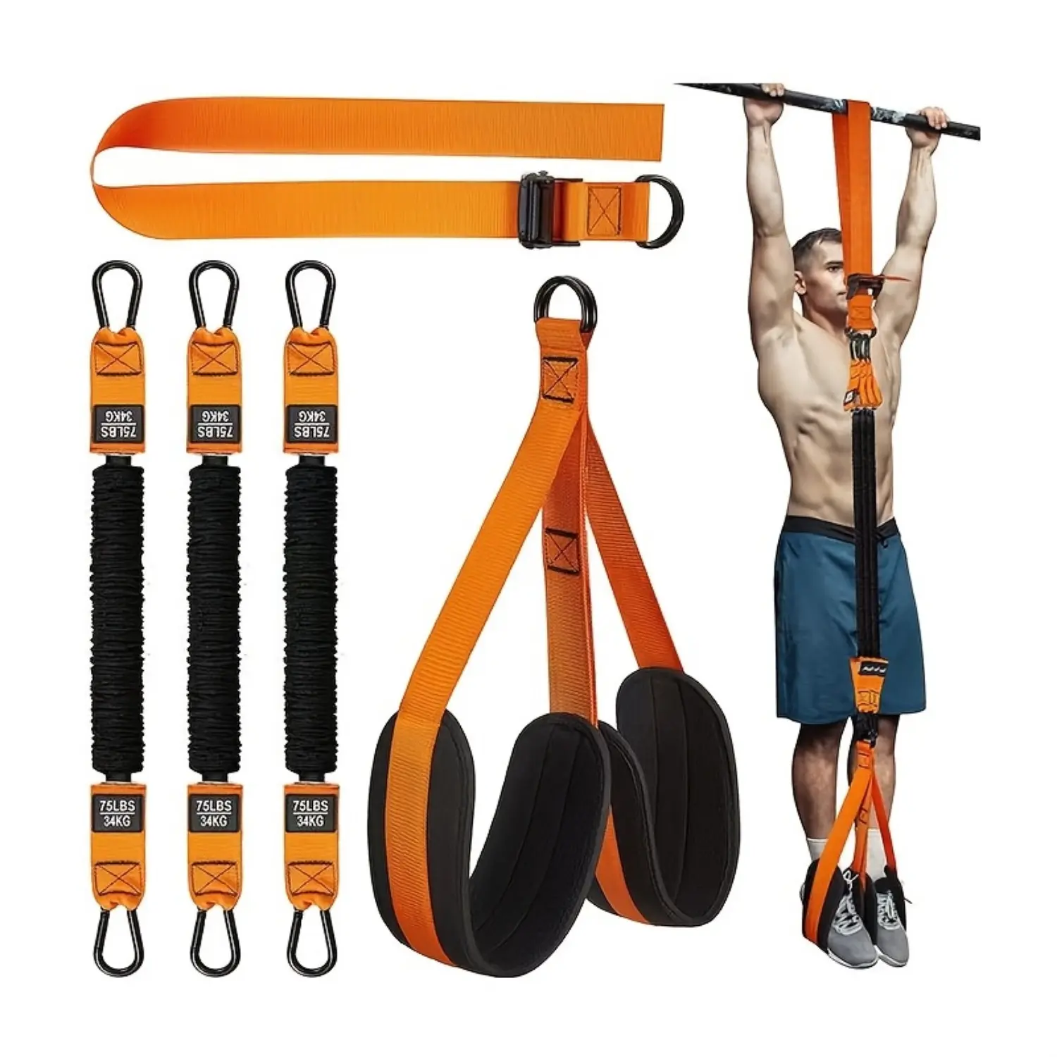 Heavy Duty Pull Up Assistance Bands (225lbs) - Adjustable Height Footpedal, Secure Grip Resistance Bands for Pull Up Bar Strength Training