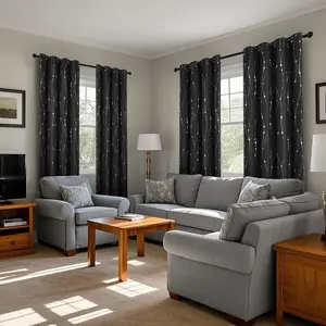 4 Pieces Thickened Gold Foil Planet Pattern Curtain Fabric, Light Blocking Heat Insulated Darkening Window Treatment, Top Hole Processed Curtains Suitable for Living Room, Bedroom, Children's Room, Study Room, Office