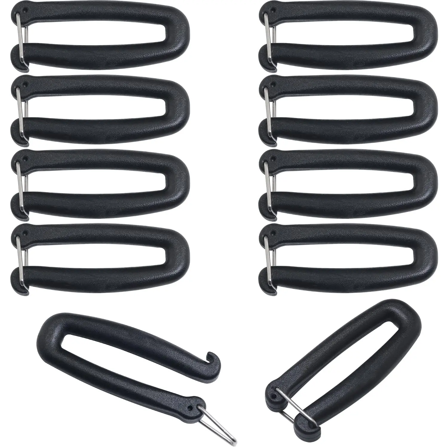 10PCS Detachable Square Buckle Outdoor Rucksack Satchel Elastic Hook ID 38mm/1.5in Clip On U POM Adjustable for Webbing Attachment Black