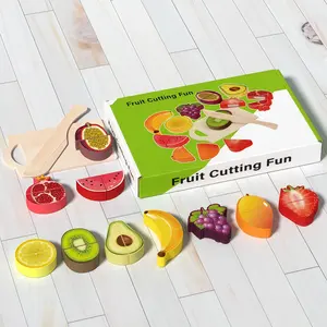 Children Wooden Fruit Cutting Toy Set, Toddler Play Kitchen Accessories, 10 Realistic Fruits Reusable, Safe Early Education, Hand-Eye Coordination, Family Fun, Birthday Gift