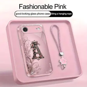 Crown Floral Art 26 letter Phone Case, Suitable for [iPhone 17 Air] high-end women's, Lanyard a beautiful four-leaf clover lanyard is included🍀 952