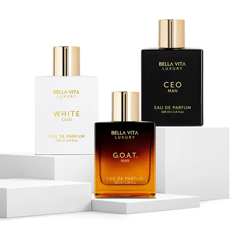 BellaVita Luxury The Authority Trio CEO Man White Oud and GOAT Eau De Parfum EDP Woody Musky and Fresh Scents Long Lasting Vegan and Cruelty Free Fragrances