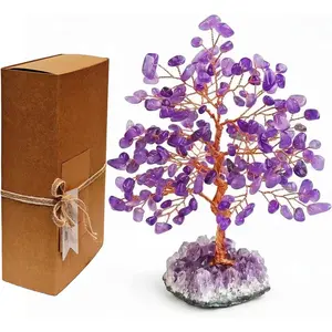 Natural Amethyst Crystal Tree of Life, Purple Crystal Decor Tree for Home, Handmade Amethyst Stone Tree with Copper Wire, Healing Crystal Gift for Meditation (Amethyst Crystal)