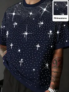 Men's Short Sleeve T-Shirt, Round Neck, Casual Loose Fit, Streetwear, Geometric Pattern, Oversized Box Style, Fall & Winter, Perfect Gift for Boyfriend, Aesthetic