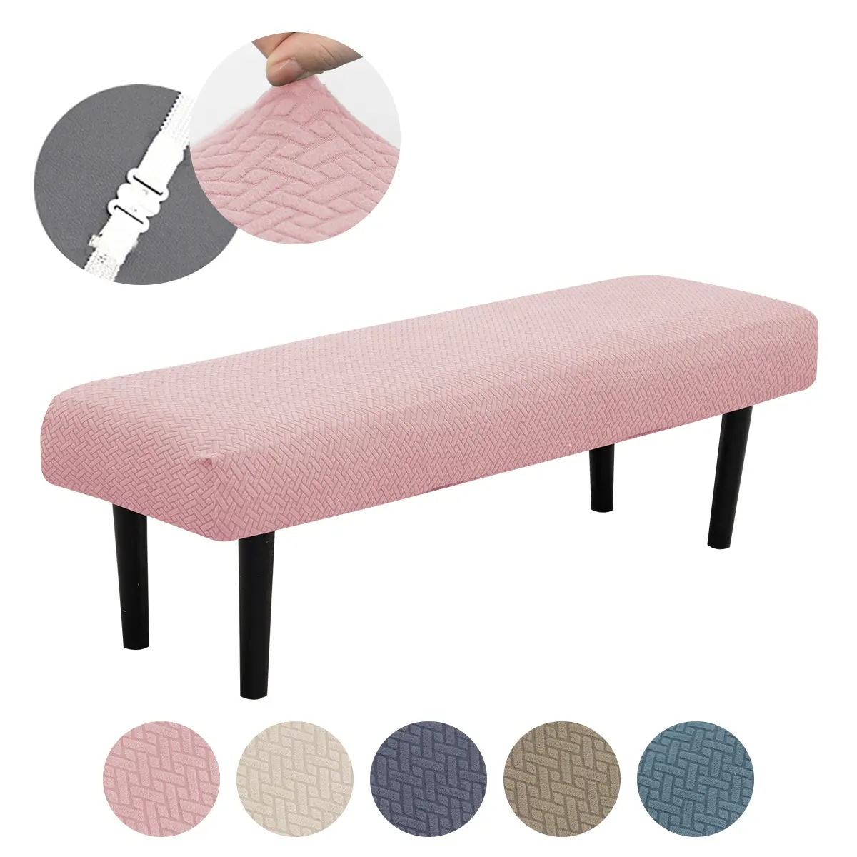 Stretchable Jacquard Bench Cover, Elastic Furniture Protector, Easy Clean Long Seat Protector, Stylish Design for Living Room Bedroom Office Decor, Furniture Covers