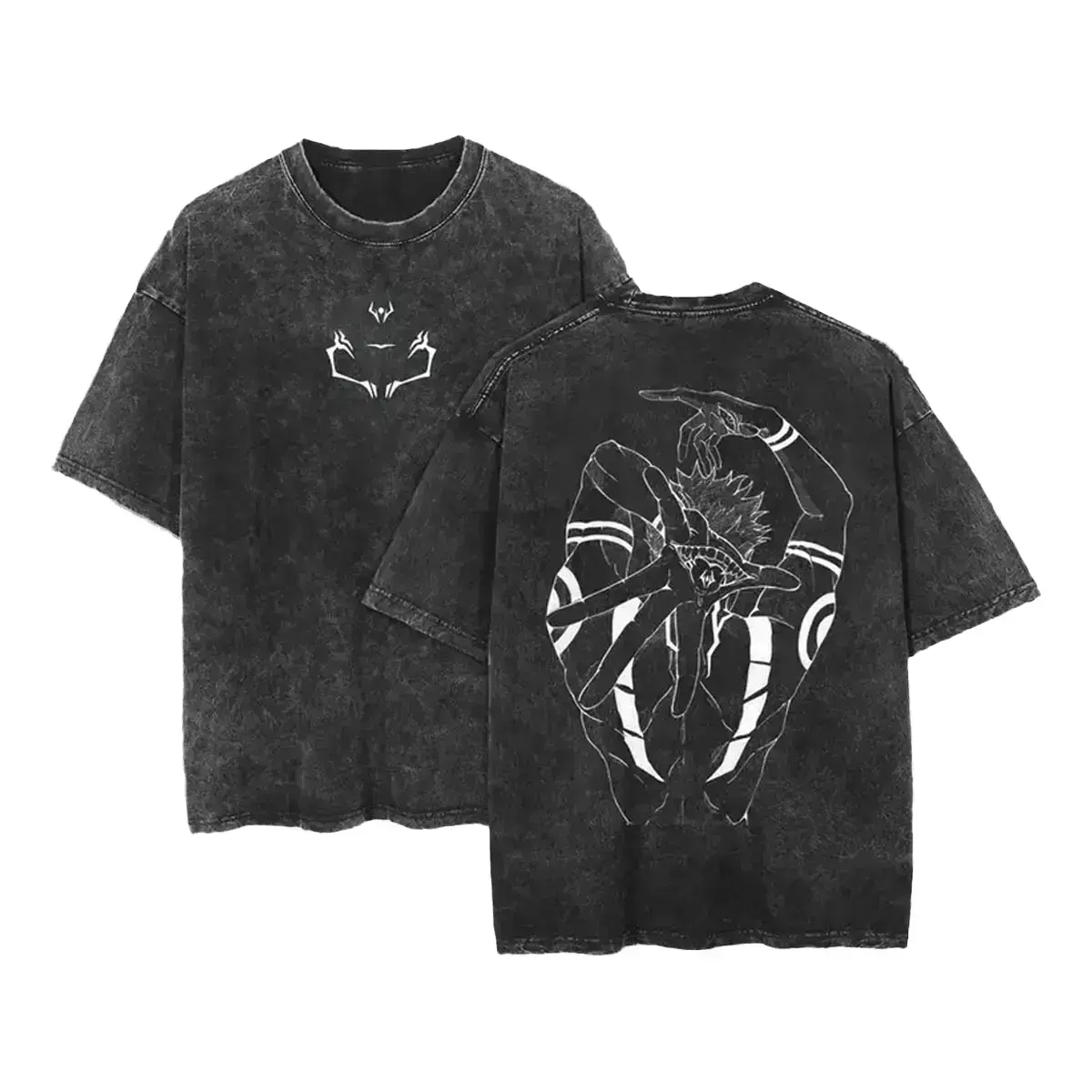Sukuna JJK Vintage Cotton Tee Jujutsu Kaisen Anime Double Printed Oversized Washed T-Shirt Unisex Mineral Anime Manga Washed Heavy Cotton T-shirt, Gift For Anime Fan, Anime Lover casual shirt gift Menswear Top Tshirt Streetwear Crewneck Tropical