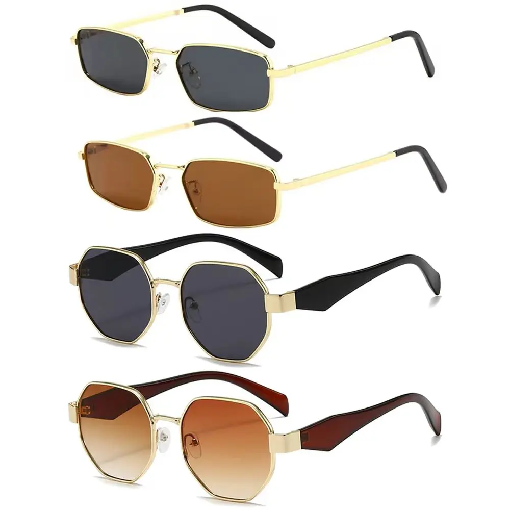 【SummerVibes】2/4Pcs Small Retro Trendy Rectangle Sunglasses Womens Mens, 90s Metal Chic Narrow Thin Skinny Sunnies UV400 Protection