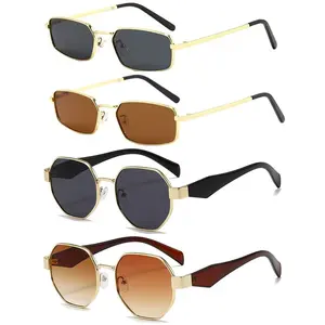 4Pcs Small Retro Trendy Rectangle Sunglasses Womens Mens, 90s Metal Chic Narrow Thin Skinny Sunnies UV400 Protection