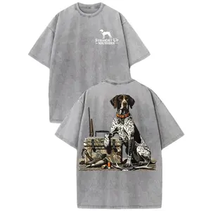 Men's Washed Cotton Short Sleeve T-Shirt, Vintage Southern Hunting Dog Graphic Tee, Soft Lightweight Casual Top for Daily Outdoor Wear, Fishing BBQ Gift for Him