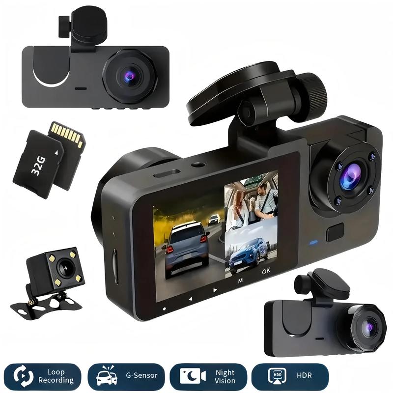3 Channel HD 1080P Car Dash Cam with Front Rear Interior Cameras, 32GB ...