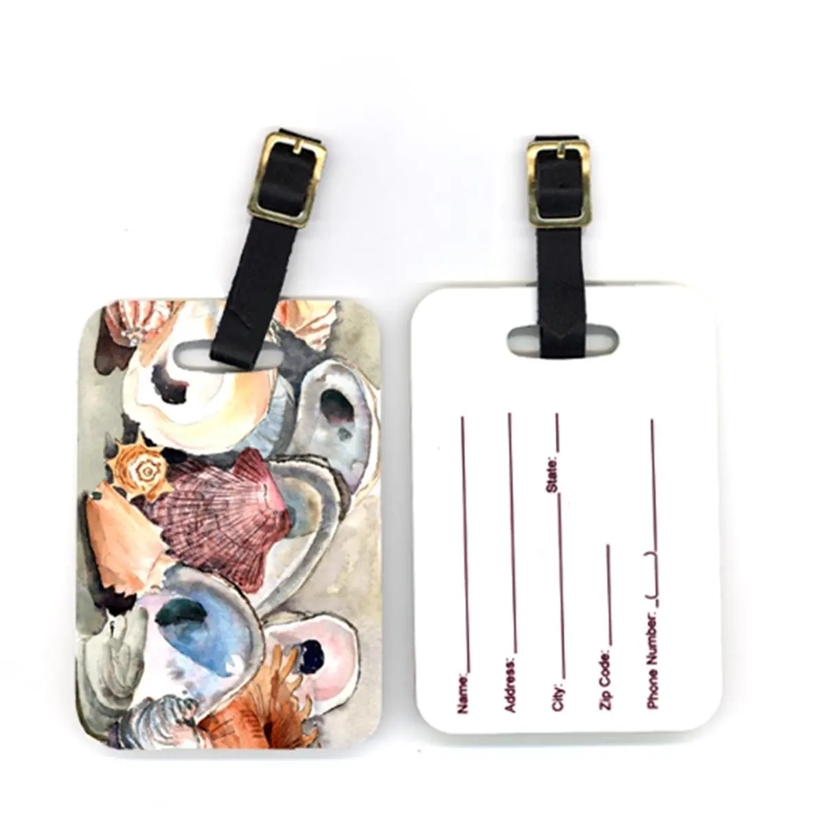 Carolines Treasures 8619BT Leather Sea Shells Luggage Tags, Pair, 2.75 x 0.15 x 4 in, Fiberglass Reinforced, Lightweight Luggage Accessory, Pair Of Sea Shells