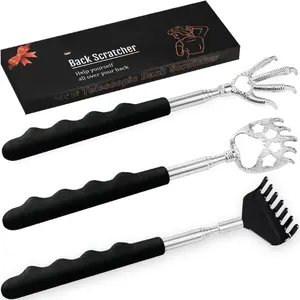 3 Pack Back Scratcher Metal Portable Telescoping with Rubber Handles, Extendable Back Massager Tool with Beautiful Box, White Elephant Stocking Stuffers Gifts for Men Women Christmas Presents