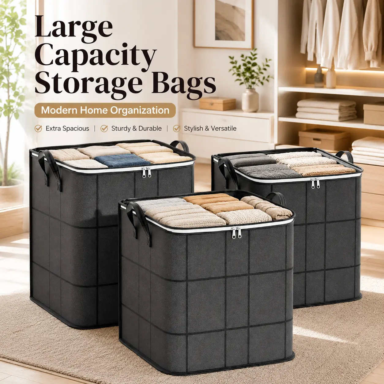 Large Capacity Storage Bag  | Ideal for Seasonal Clothes, Quilts, Tools, Moving Supplies, Perfect for Moms & Students reusable waterproof school girl secure zipper