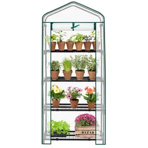 【Summervibes】Ubesgoo Mini Greenhouse for Indoor Outdoor, Small Plastic Plant Green House 4-Tier Rack Stand Portable Greenhouses with Durable PE Cover for Seedling, 2.5x1.6x5.2 FT, Ideal Gardening Gifts for Women Men