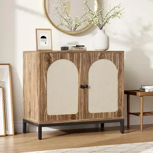 Rattan Sideboard Buffet Cabinet, Kitchen Storage Cabinet with Adjustable Shelf for Living Room, Hallway