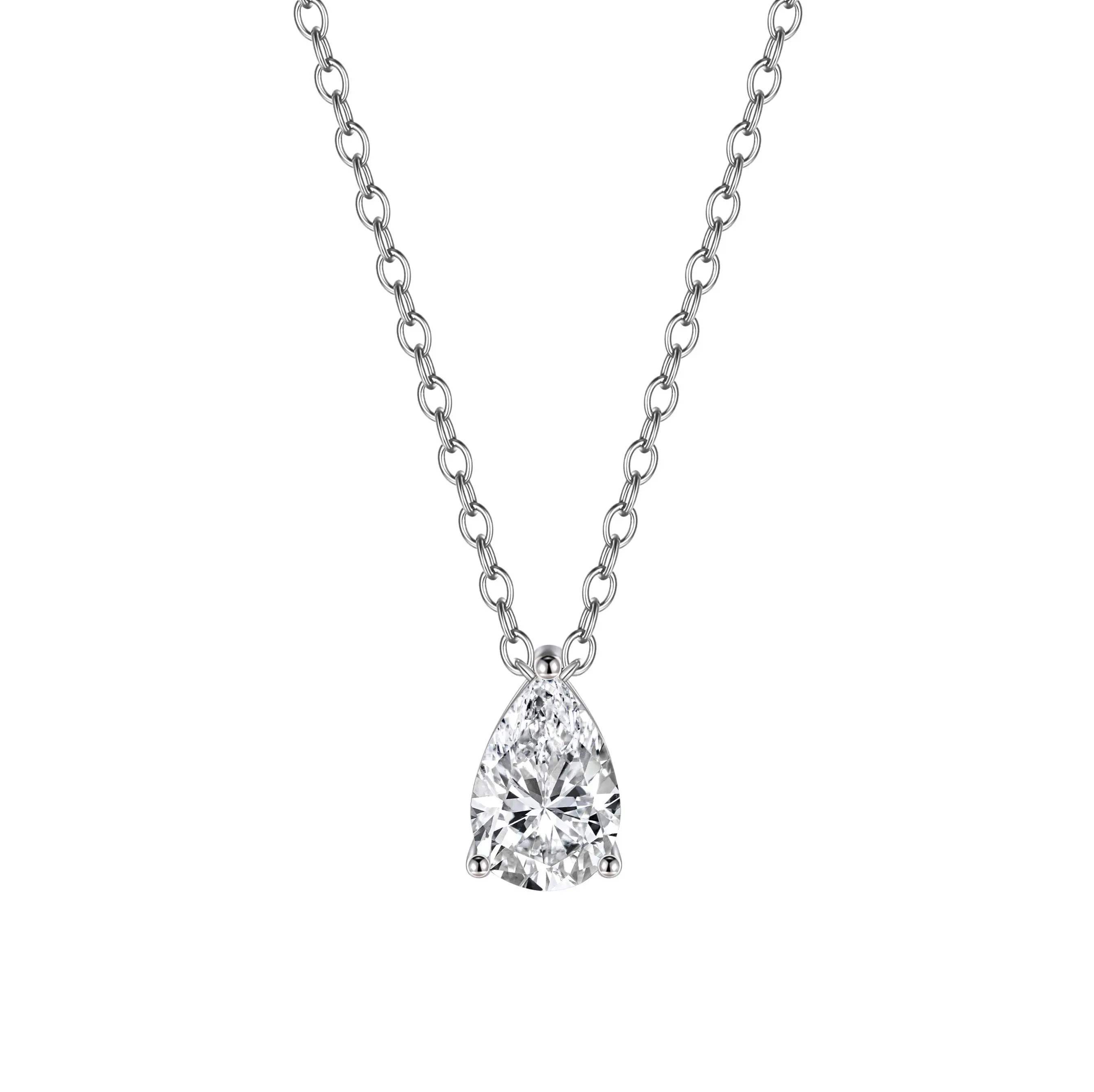 EAMTI 1CT 925 Sterling Silver cubic zirconia Necklaces for Women Teardrop Cut Solitaire CZ Pendant Necklace