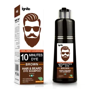 Ignite Men's Hair & Beard Color Shampoo – Brown Hair Dye for Grey Coverage – 200mL