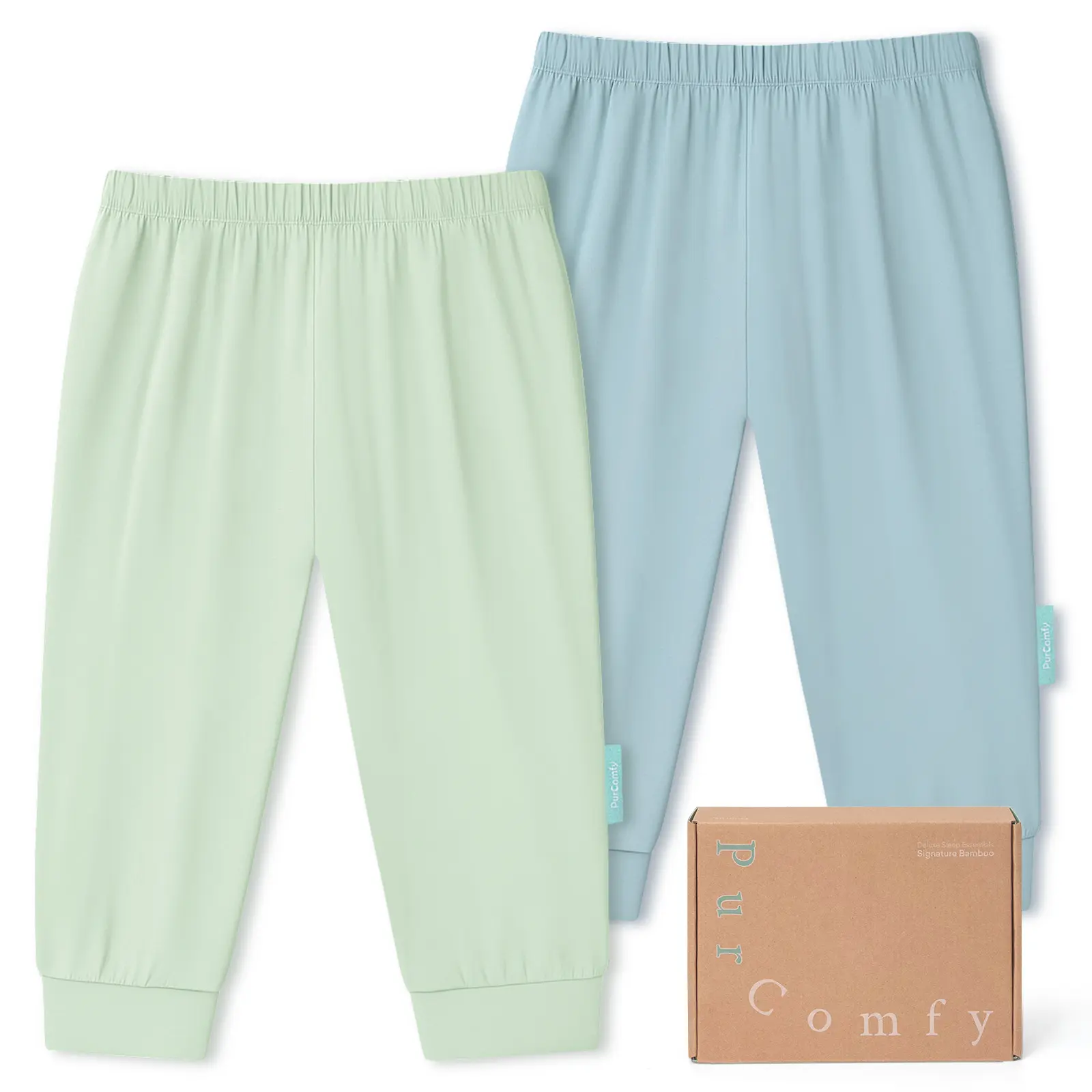 PurComfy 2-Pack Supersoft Baby Pants, Premium Bamboo Viscose Jogger Pants, Elastic Waist, Unisex 0-24 Months, Soft Breathable Gentle on Skin, Easy On Off, Machine Washable, Unisex Baby Toddler Infant Bottoms