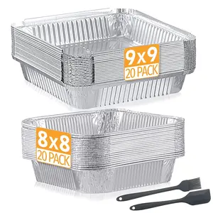 40 Pack Disposable Aluminum Foil Pans Combo Set - 20pc 9x9 & 20pc 8x8 Square Tin Foil Pans for Meal Prep, Cooking, Roasting, Heating