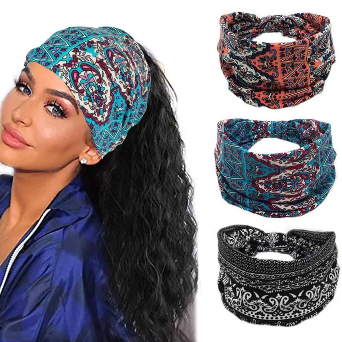 3 Pack Women's Twisted Knot Headbands, Stretchy Turban Wraps, Non-Slip Training Sweatband for Yoga & Workouts, Stretchy Headbands, Sweatband Headband