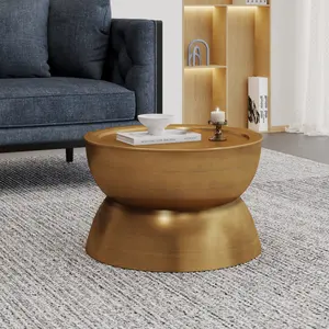 [SOIYELIFE] Modern Wrought Iron Hourglass Coffee Table - Brushed Antique Gold Iron, 24.25-inch Hammered Metal Table, Stylish and Simple in Appearance, No Assembly Required, 150-pound Weight Capacity, Living Room Centerpiece farmhouse coffee table