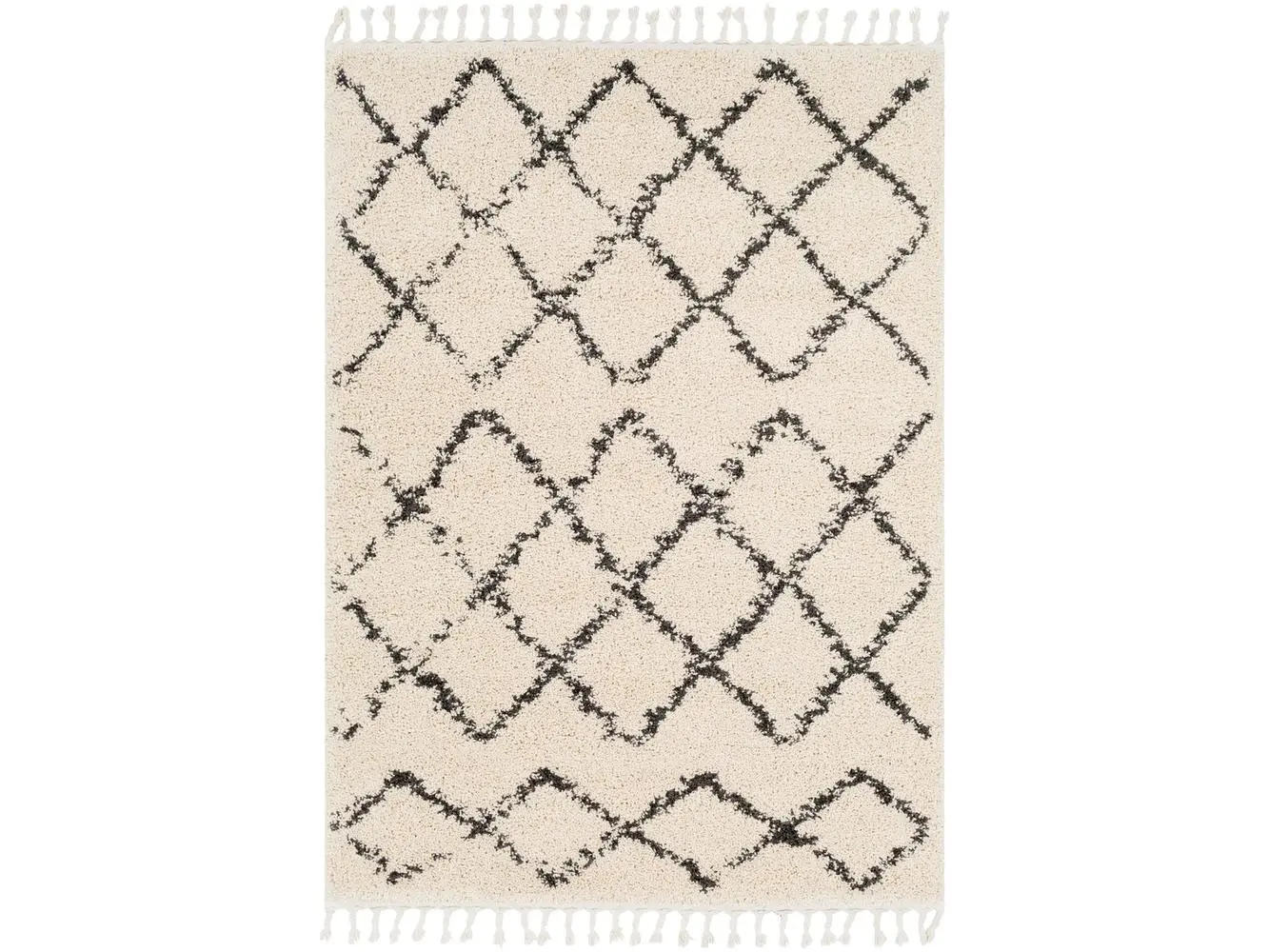 Livabliss BBE2300-35 Polypropylene Machine Woven Indoor Soft Berber Shag Area Rug, 3x5 ft., Charcoal & Beige, Plush Pile Single Rug with Tassel Detail for Home Interior, 3 X 5 Ft.
