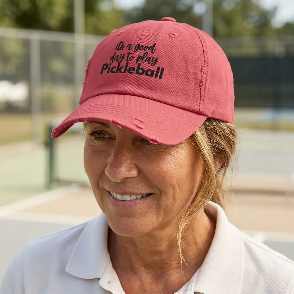 Pickleball Distressed Cap — "It's a Good Day to Play Pickleball" Embroidered Hat