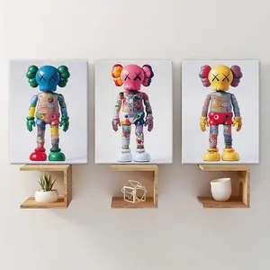 Kaws Art Skeleton Pattern Canvas Painting Modern Abstract Design, 3 Counts Wooden Framed Canvas, Wall Art Decor for Home Living Room Bedroom Office