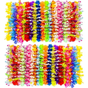 24 PCS Hawaiian Leis Necklaces Vibrant Mixed Colors for Luau Party Supplies Tropical Beach Party Decor Pool Birthday Graduation Party Favors