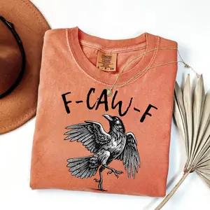 Comfort Colors F-Caw-F T-Shirt, Halloween TShirt, Fall Shirt, Raven Crow Funny Tee Women's Print Short Sleeve Shirts