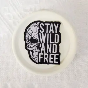 1PCS Punk Skull Embroidery Patch with STAY WILD AND FREE Unique Font Design Badge, Suitable for DIY Decorative Patch Patch Patch on Hats, Bags, Shoes, Clothing, Made of Durable Material with Back Hot Melt Adhesive for Stitching, Ironing, and Washing Resis