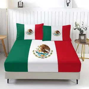 Mexican Flag Pattern Fitted Sheet, Contemporary High Definition I Love Mexican Print,Including 1 Bed Sheet and 2 Pillowcases,Anti Slip Dust Cover Suitable for Bedrooms and Guest Rooms,Suitable for Personal Use or Gift Giving