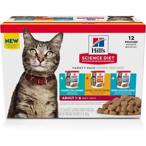 Hill's Science Diet Adult 1-6 Wet Cat Food Variety Pack, Chicken, Tuna, & Ocean Fish, 2.8 oz. Pouches, 12-Pack