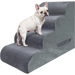 PAWSCART  Stairs for Small Dogs and Cats, 4-Step  Steps for Bed, 19.6" H Pet Stairs for High Bed, Pet Ramp for Couch, Sofa, Non-Slip Surface Removable Washable Cover, Grey