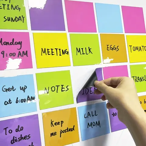1 Set 30 Reusable Magnetic Sticky Notes, 3x3-Inch Erasable Removable Labels with 4 Markers, Suitable for Whiteboards, Refrigerators, Storage Cabinets, Home Office Supplies