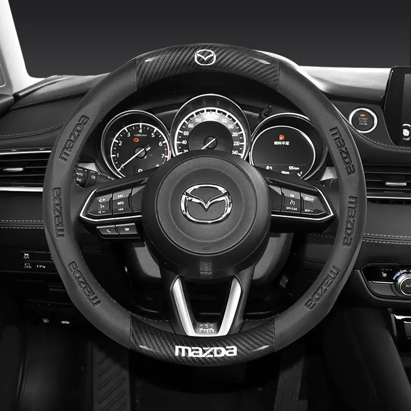 Mazda 3 5 6 Skyactiv Axlea Atenza Cx30 Cx5 Cx8 Cx9 Mx5 Rx8 Rx7 Bt50 Carbon Fiber Leather Car Interior Steering Wheel Cover Accessory Steering Wheel Protector Car Accessories